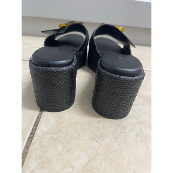 Nordstrom Courtney Platform Slide Sandal black tortoiseshell buckle size 6 - Picture 4 of 7